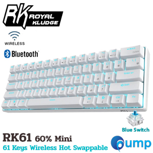 Royal Kludge RK61 Wireless 60% Mini Mechanical - White (Hot Swappable Blue Switch)