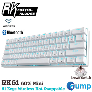 Royal Kludge RK61 Wireless 60% Mini Mechanical - White (Hot Swappable Brown Switch)