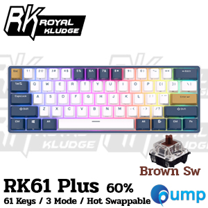 Royal Kludge RK61 Plus Wireless Mechanical Gaming Keyboard - White - Brown Sw