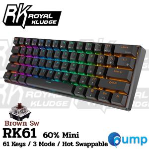 Royal Kludge RK61 Wireless 60% Mini Mechanical - Black (Hot Swappable Brown Switch)