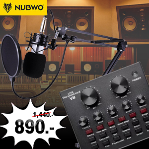 ชุดไมค์พร้อมขาตั้ง + Sound Effect Box - Nubwo M21 Microphone Condenser + Live Sound Card V8 Pro - Professional Live Sound Card