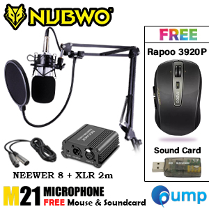 ชุดไมค์แบบครบเชต Nubwo M21 Microphone Condenser พร้อมใช้ (ครบเชตรวมขาตั้ง + NEEWER 48 Power Supply + สาย XLR) 