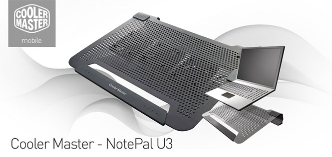 Black Cooler Master NotePal U3 Plus Movable Fan Aluminum Cooling Pad
